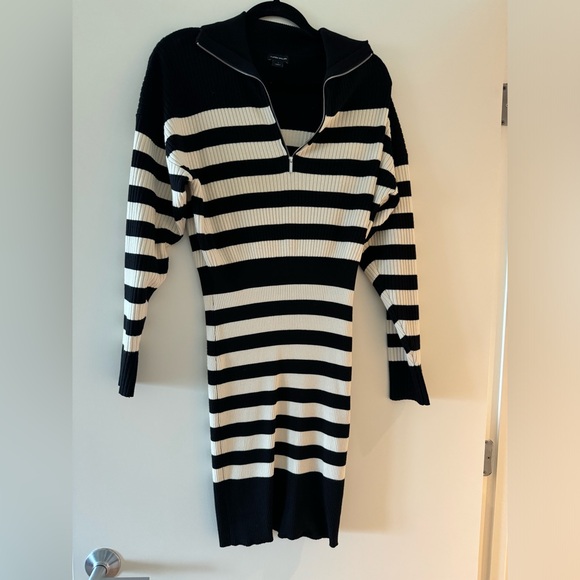 Karen Millen - Viscose blend fly collar rib knit stripe mini dress - Picture 6 of 8